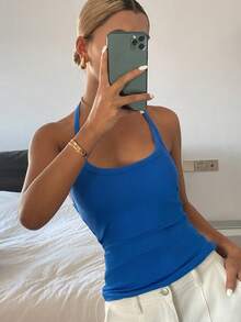 DAZY Women's Tight V-Neck Spaghetti Strap Camisole - Blue - View 3