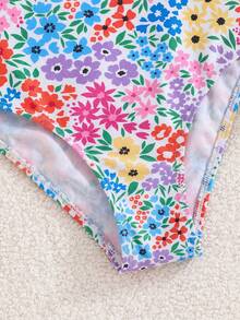 Emery Rose Kids Tween Girl Ditsy Floral Print Knit Casual One-Piece Swimsuit Ls Spaghetti Strap,Spring/Summer - Multicolor - View 7