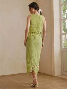 Anewsta 女士优雅刺绣吊带背心和半身裙两件套 - 綠色 - 查看 2