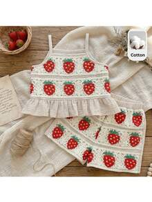 Loomiva 女婴草莓丝带吊带背心和松紧腰短裤两件套 - 彩色 - 查看 3