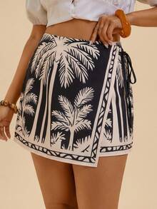 Travachic Quần short đi biển phong cách Bohemian cỡ lớn, thoải mái, có dây buộc và viền bèo nhún dành cho nữ. - Nhiều màu - Xem 6
