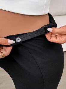 SHEIN Maternity Solid Color Adjustable Waist Loose Straight Pants - Black - View 4