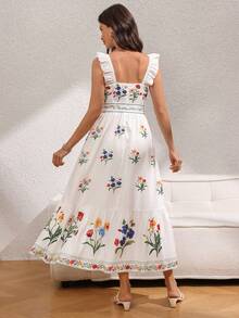 Franclia Đầm hai dây in hoa trắng, trang phục đi nghỉ mát cho nữ, đầm ôm dáng thướt tha từ xuân hè, đầm hè nữ, đầm chống nắng nữ, đầm hoa dại, đầm nữ, quần áo nữ. - trắng - Xem 2