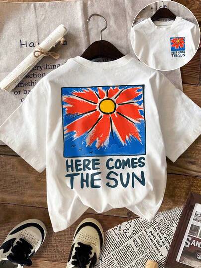 SHEIN Unity Plus Size Women Heart Eye Pattern Round Neck Short Sleeve Casual T-Shirt