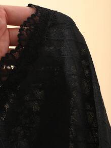 DAZY Top Preta Feminina de Poá em Tule Transparente com Recortes de Renda, Elegante para o Dia dos Namorados, Casamento, Festa, Ocasião Formal, Ajuste Slim em Tule Fino de Manga Longa, Adequada para Verão, Outono, Primavera - Preto - Visão 10