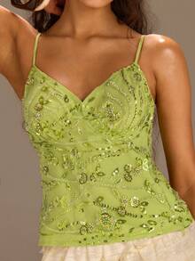 Athîral Women's Floral Sequin Fashion Camisole - Green - View 1