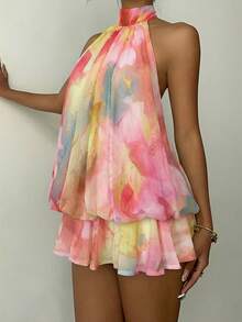 Aloruh 女士优雅浅黄色露背系带迷你连衣裙 - 彩色 - 查看 9