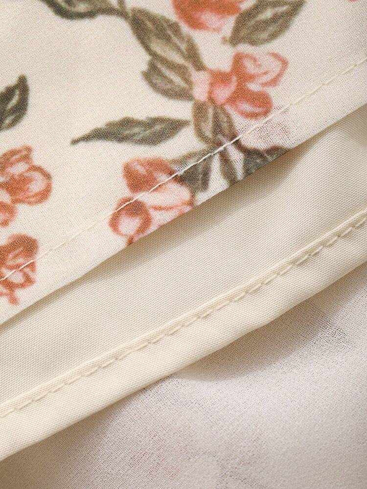 Ditsy Floral Short Off-Shoulder Long Sleeve Shirt & A-Line Long Umbrella Skirt Elegant Summer 2-Piece Set For Women