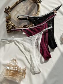 3pcs/Pack Women Lace Thong Panties - Multicolor - View 6