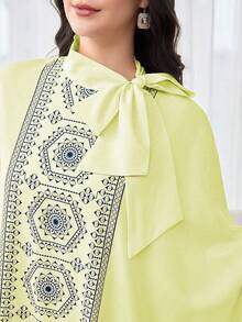 SHEIN Najma 女士拼接优雅领结宽松奢华连衣裙 - 黃色 - 查看 3