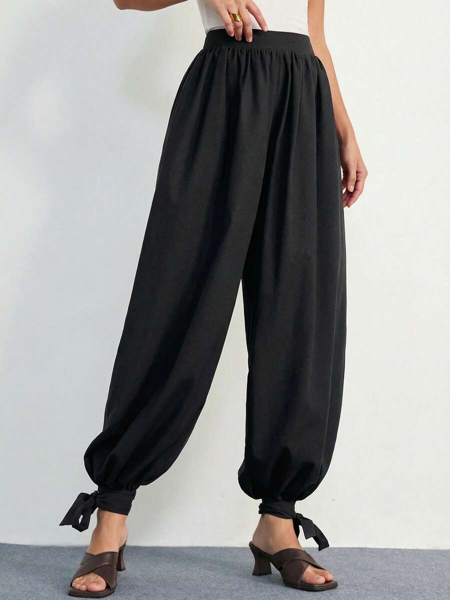 Aveloria Modichic Bohemian Style High-End Voluminous Pineapple Texture Linen-Like Material Women Pants - Black - View 1