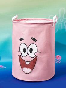 SpongeBob SquarePants | SHEIN 1个卡通图案收纳篮，亚麻材质，高清印花，可收纳衣物、玩具等各种物品 - 藕粉色 - 查看 4