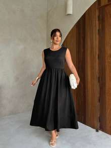 Firerie 女士黑色收腰A字连衣裙，适合情人节、音乐会、演出、约会、宴会、舞会、婚礼等场合，性感优雅，通勤、返校、度假、海滩等浪漫场合皆宜。黑色及踝连衣裙，女士正装，春夏优雅度假连衣裙，女士婚礼宾客礼服，女士毕业礼服，女士节日服装。 - 黑色 - 查看 1