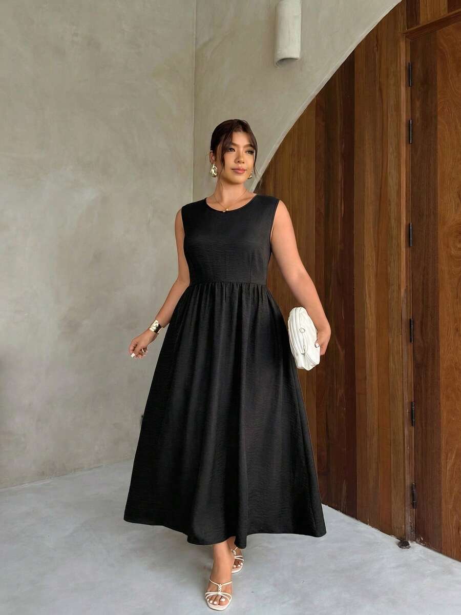 Firerie 女士黑色收腰A字连衣裙，适合情人节、音乐会、演出、约会、宴会、舞会、婚礼等场合，性感优雅，通勤、返校、度假、海滩等浪漫场合皆宜。黑色及踝连衣裙，女士正装，春夏优雅度假连衣裙，女士婚礼宾客礼服，女士毕业礼服，女士节日服装。 - 黑色 - 查看 1