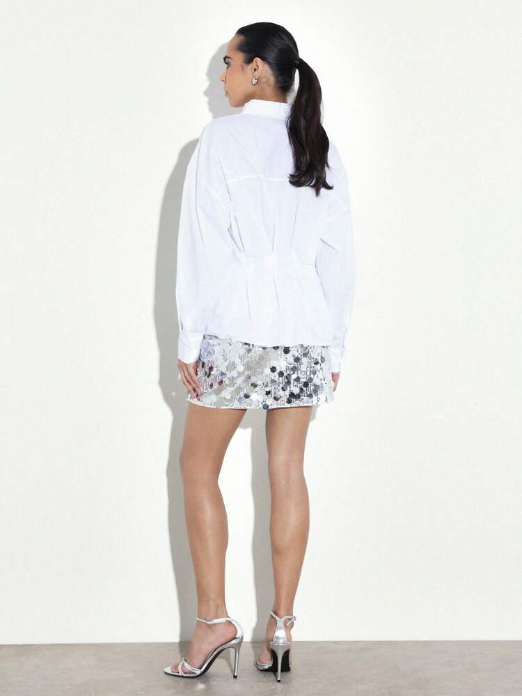 KSTM Women's Metallic Sequin Mini Skirt Sparkly Silver Party Club Bodycon Short Skirt For Evening Special Occasion