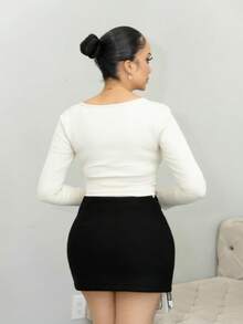 Melissa Matos 女士黑色迷你裙，羊毛混纺，秋冬款 - 黑色 - 查看 2