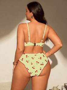 Swim Mod Plus Size Women 2pcs/Set Random Print Padded Tankini Swimwear Set - Light Yellow - View 2