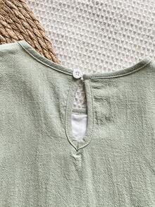 Vintaside Kids 女童无袖圆领简约休闲时尚西式连衣裙，适合旅行、度假或参加朋友聚会和派对。 - 綠色 - 查看 6