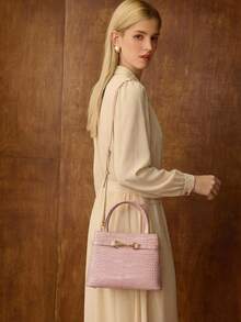 MOTF PREMIUM FASHION ALLIGATOR PATTERN HANDBAG - Pink alligator pattern - View 10