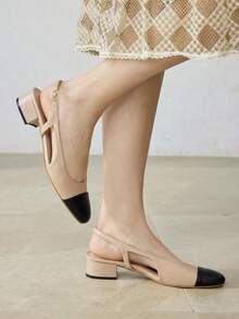 MOTF WOMEN'S ELEGANT COLOR BLOCK BUCKLE HIGH HEELS PUMPS SPRING SHOES - Apricot - View 1