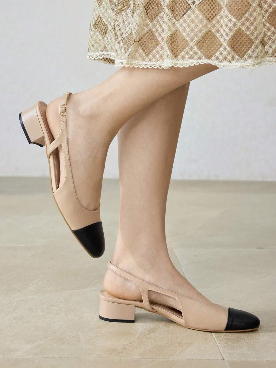 MOTF WOMEN'S ELEGANT COLOR BLOCK BUCKLE HIGH HEELS PUMPS SPRING SHOES - Apricot - View 1
