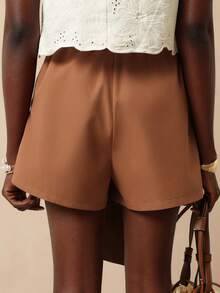Vesra Quần short nữ màu trơn xếp ly, kiểu dáng thường ngày, đa năng, thích hợp mặc hàng ngày. - màu nâu - Xem 2