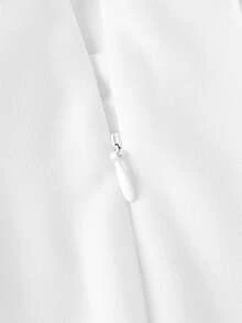 SHEIN MOD Petite Solid High Waist Topstitch Fold Pleated Flare White Skirt - White - View 3