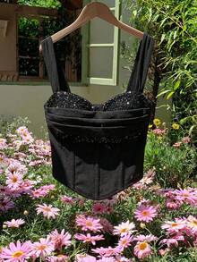 SHEIN MOD 大码女式亮片性感百搭约会之夜上衣 - 黑色 - 查看 7