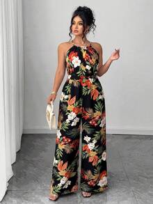 Mono con vuelo de tela plisada con tirantes cruzados, cuello con cuentas en la cintura, botones y diseño de lazo, adecuado para primavera/verano, escuela, graduación, San Valentín, festivales deúsica, Día de la Madre, Halloween, Acción de Gracias, Pascua, Día Nacional, galas, citas, fiestas, bodas, viajes al aire libre, para mujer talla - Multicolor 3 - Ver 5