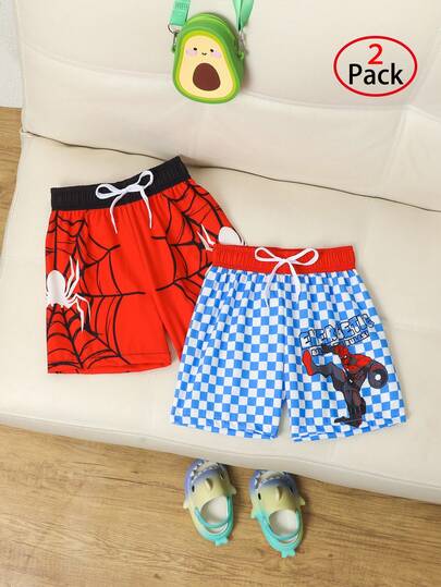 2 chiếc quần short đi biển không co giãn in hình Người Nhện cho bé trai, thích hợp cho bãi biển, hồ bơi, bờ biển, lướt sóng, kỳ nghỉ, du lịch mùa hè.