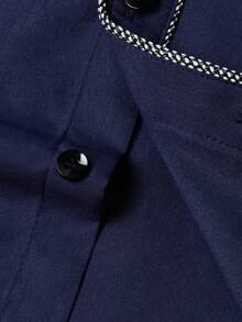 Manfinity Bizformal 男士翻领单排扣休闲百搭通勤长袖衬衫 - 藍色 - 查看 5