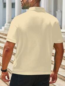 Manfinity Homme Plus Size Men's Casual Solid Color Short Sleeve Polo Shirt, Summer, Formal - Khaki - View 2