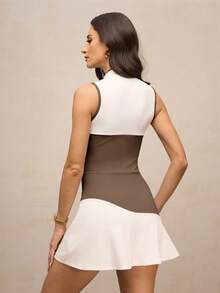 Activina Đầm thể thao nữ không tay cổ phối màu tương phản - màu nâu - Xem 3