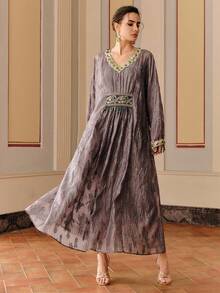 Anewsta Women's New Loose Elegant Luxury Beaded Sequin Maxi A-Line Wedding Dress - Dusty Purple - View 6