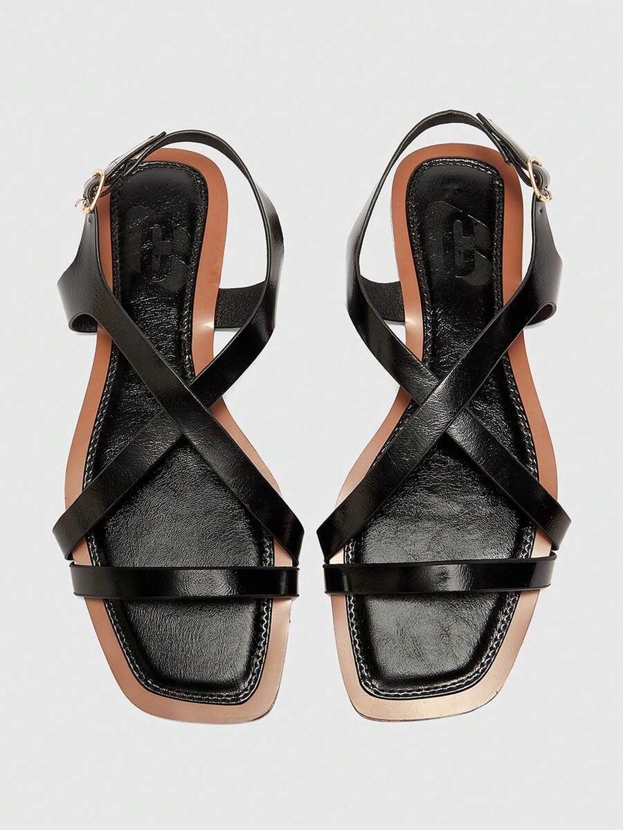 CUCCOO BIZCHIC 女士方头简约休闲宽松平底凉鞋 - 黑色 - 查看 1