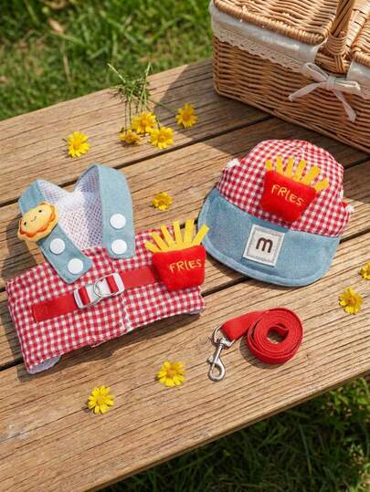 PETSIN Spring And Summer Pet Leash Set, Two Pieces Set, Hat, Adjustable Reflective Strap For Dogs And Cats, Breathable And Soft Pet Vest Strap, Outdoor Walking Safety Pet Supplies For Small And Medium-Sized Pets