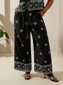 Veslaya 2026春夏大码女装音乐节、复活节、波西米亚风、生日派对、毕业典礼、学院风、学生装、日常休闲、百搭基础款、度假、邮轮旅行、海滩、日光浴、热门单品、街头风、婚礼宾客波西米亚风、通勤、早午餐、机场、派对、假日郊游、优雅晚宴、舞会、休闲、高端优雅黑色纹理印花无袖系带露脐上衣和阔腿裤两件套游艇装女式Y2K连体裤女式连体裤连身裤Jax Digital Circus Wor - 彩色 - 查看 6