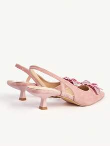 CUCCOO CHICEST Women's Pointed Toe High Heel Shoes, Pink Floral Decor, Faux Suede, Comfortable & Elegant, Suitable For Spring/Summer, Weddings, Parties, Formal Occasions - Barely Pink - View 4