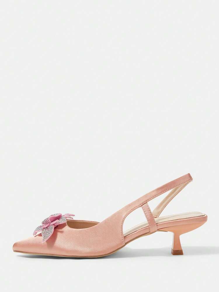 CUCCOO HITCHD Women's High Heel Pumps, Elegant & Graceful Pointed Toe, Pink Color With 3D Floral Rhinestone Decor, Suitable For Wedding Bride, Bridesmaid, Guest, Party