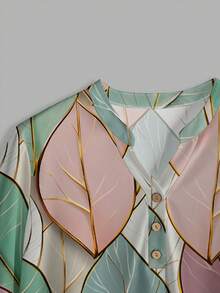 Rusticease Bộ 2 món gồm áo và quần ống rộng dáng suông in họa tiết lá rong biển tối giản, phù hợp cho nữ cỡ lớn, thích hợp mặc vào mùa xuân/hè, đi làm, du lịch hoặc dạo chơi. - Nhiều màu - Xem 4