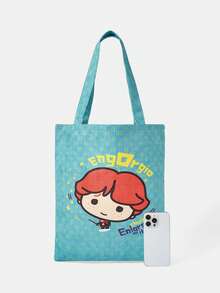 HARRY POTTER X SHEIN Women's Cartoon And Letter Pattern Convenient Handbag - Mint Blue - View 5