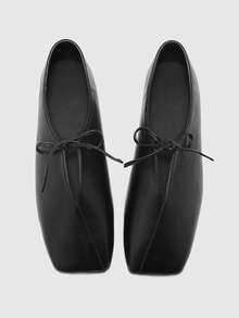 CUCCOO BIZCHIC 法式复古方头深口系带单鞋 女款春季新款真皮厚跟奶奶鞋 通勤百搭小皮鞋 - 黑色 - 查看 1