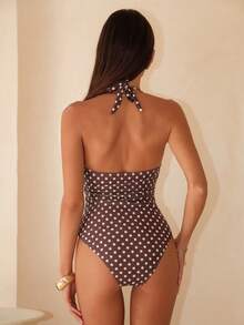 Shapewave Women's Polka Dot Print Spaghetti Strap Backless One-Piece Swimsuit, Suitable For Beach & Holiday, Spring/Summer - Multicolor - View 2