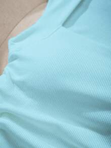 SHEIN EZwear 女士纯色褶皱修身休闲衬衫 - 彩色 - 查看 4