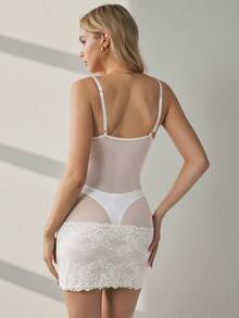 HautHeat Women's Solid Color Lace Sexy Camisole Nightgown - Apricot - View 3