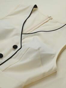 Breezaya Women's Sleeveless Contrast Trim Elegant Waist Cinched Single-Breasted Long Dress, Summer - Pale Yellow - View 8