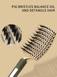 猪鬃毛发梳，梳子，头皮按摩梳，男女通用造型梳，适合美发沙龙和家庭使用 - 彩色 - 查看 1