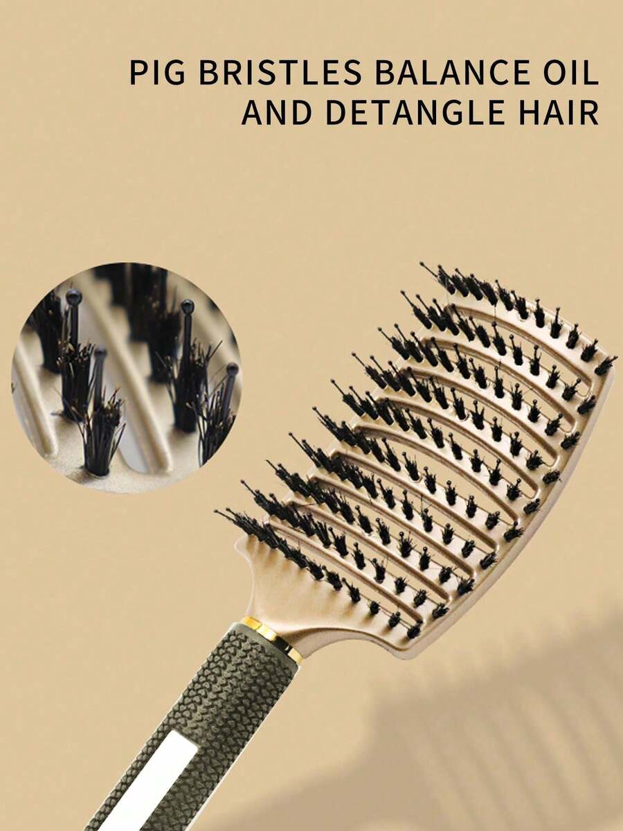 猪鬃毛发梳，梳子，头皮按摩梳，男女通用造型梳，适合美发沙龙和家庭使用 - 彩色 - 查看 1
