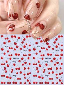 1 Sheets 5D Red Cherry Nail Art Stickers Cartoon Fruit Design DIY Self Adhesive Gel Nail Polish Strips For Spring Summer Y2K Nail Decoration Manicure Supplies - Multicolor - View 1