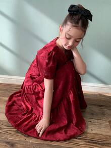Dazy Kids Burgundy V-Neck Ruffle Trim Tween Girls Dress - Burgundy - View 6